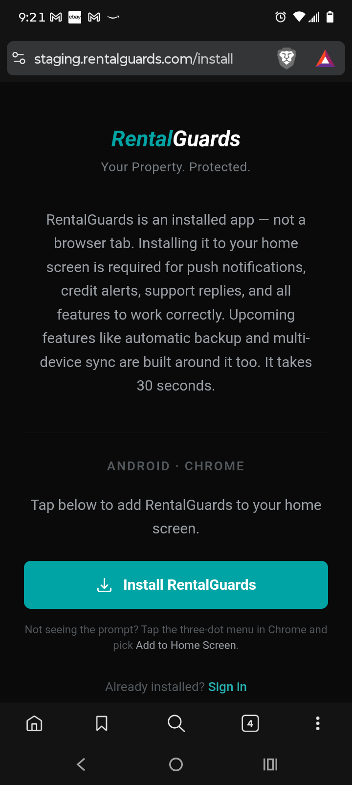 Install RentalGuards button on the page