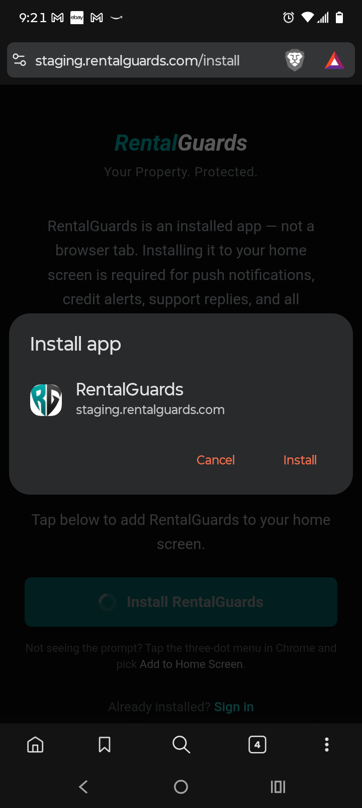 Chrome Install app popup