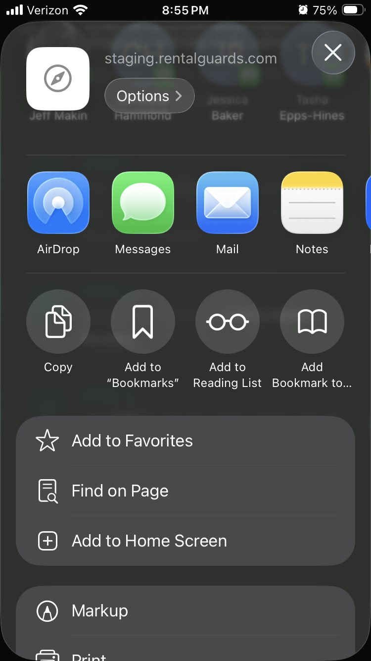 Safari share sheet with Add to Home Screen option